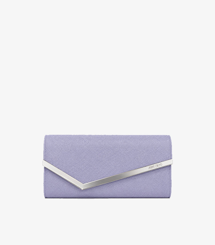 JIMMY CHOO EMMIE LAVENDER SATIN ENVELOPE CLUTCH BAG WITH METALLIC TRIM