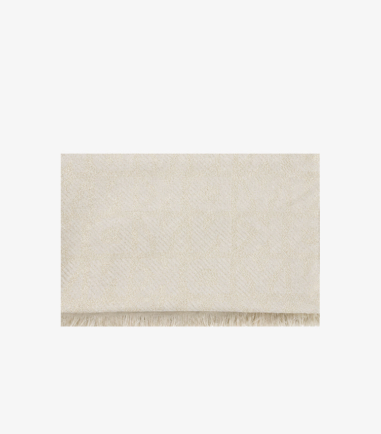 DKNY women’s cream rectangular scarf with subtle woven texture and short fringed edge