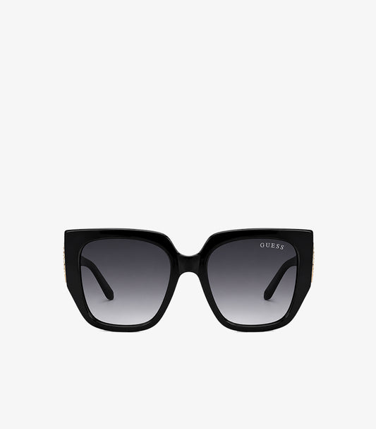 GUESS women's black oversized sunglasses front view with gradient lenses