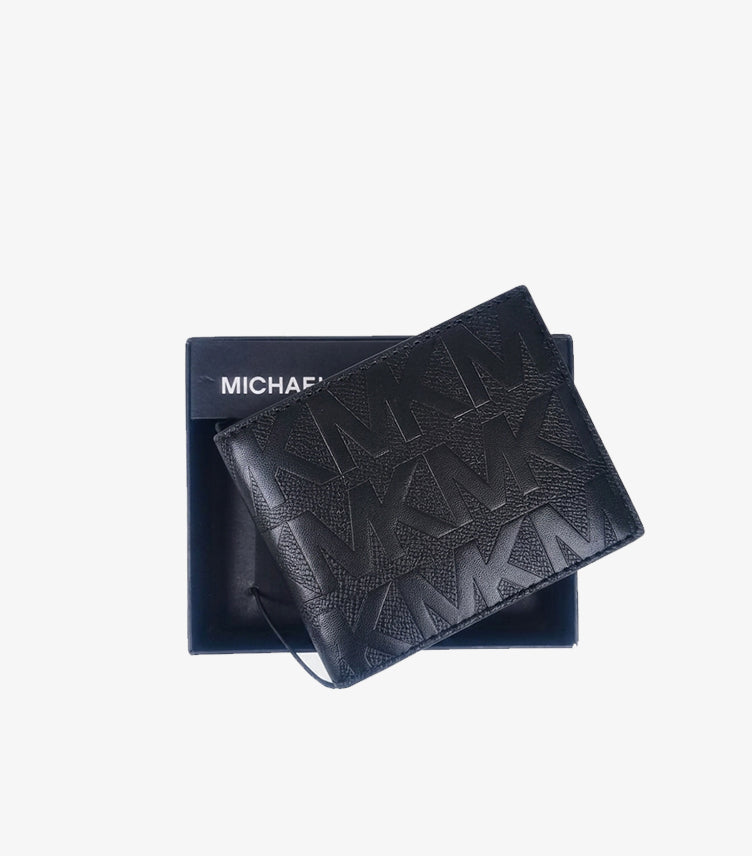 MICHAEL KORS BLACK MK LOGO EMBOSSED LEATHER SLIM BILLFOLD WALLET FOR MEN | 100% AUTHENTIC