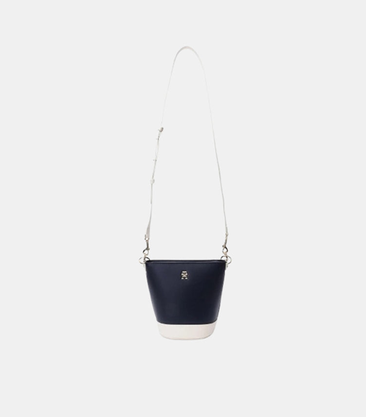TOMMY HILFIGER WOMEN’S BUCKET SHOULDER BAG – NAVY & WHITE COLOR-BLOCK