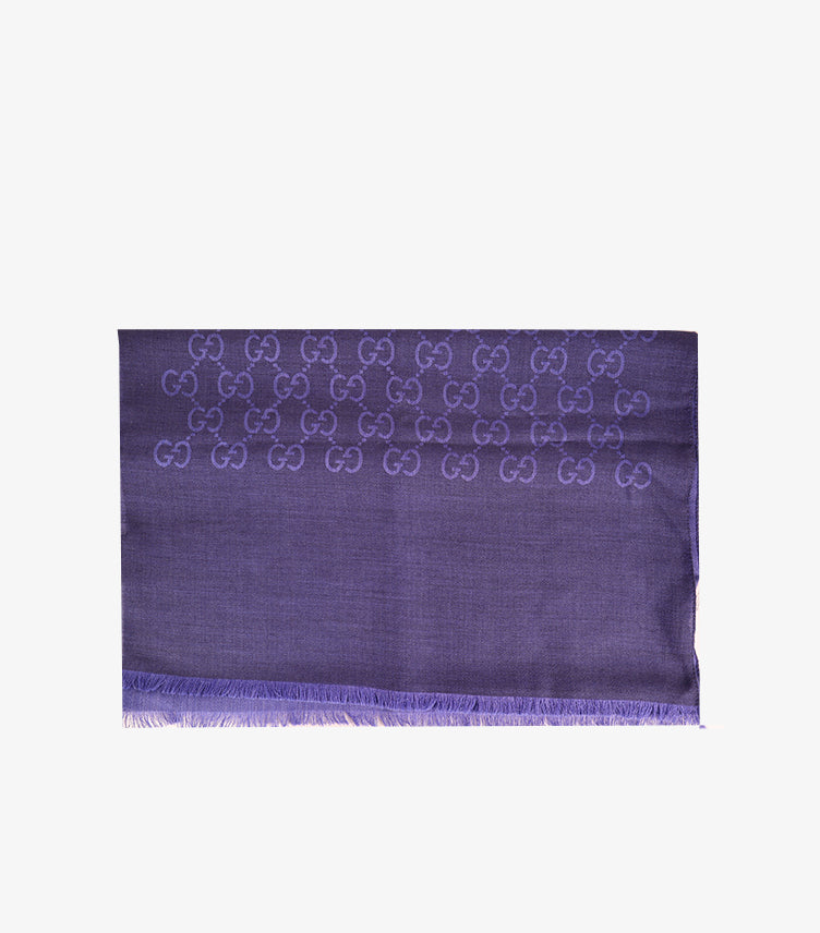 GUCCI WOMEN’S GG MONOGRAM FRINGE SCARF – PURPLE