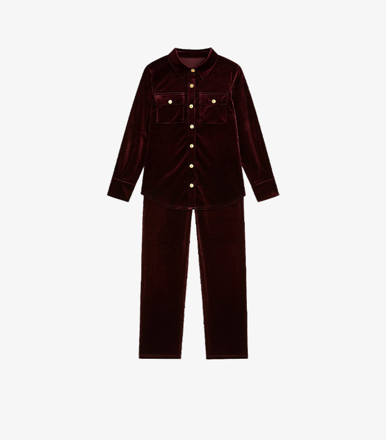 SHEIN MAROON VELVET PYJAMA SET