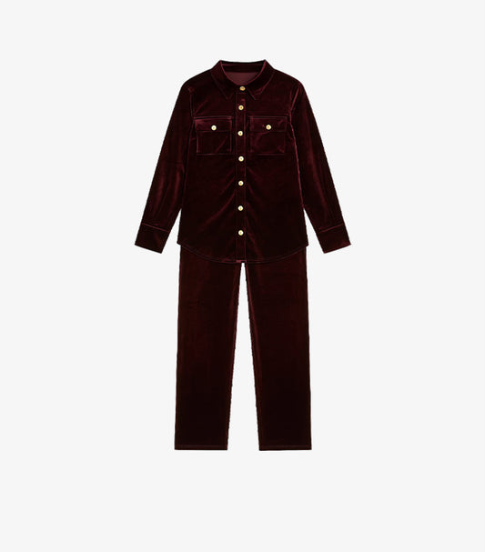 SHEIN MAROON VELVET PYJAMA SET