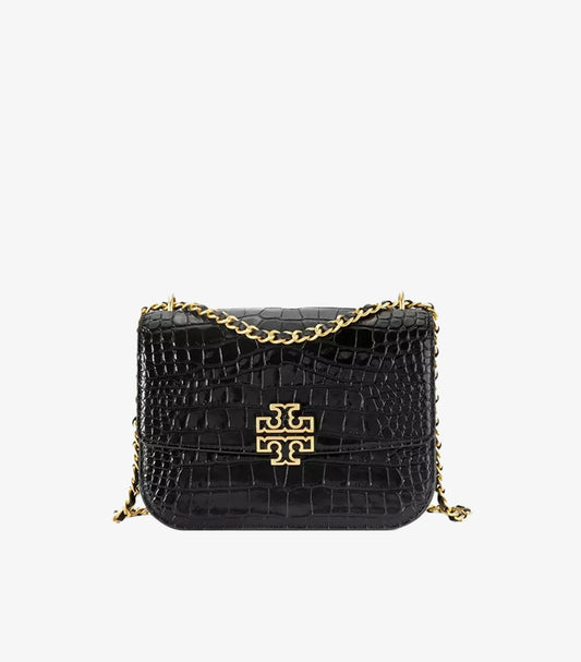 TORY BURCH BRITTEN CONVERTIBLE SHOULDER BAG CROC EFFECT- BLACK