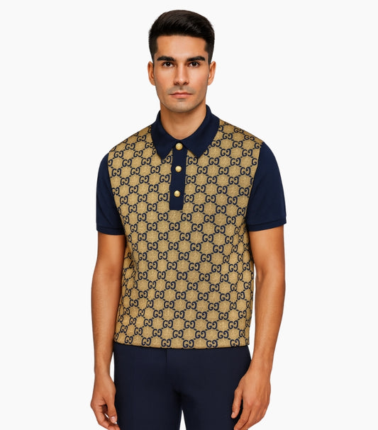 GUCCI MEN’S PREMIUM DESIGNER GG PATTERN POLO SHIRT - HALF SLEEVE