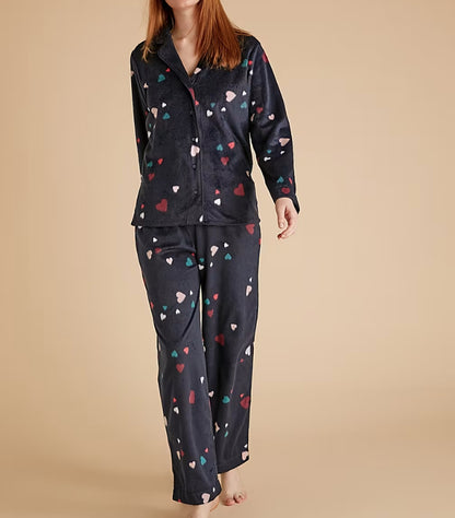 MARKS & SPENCER FLEECE HEART PRINT PYJAMA SET