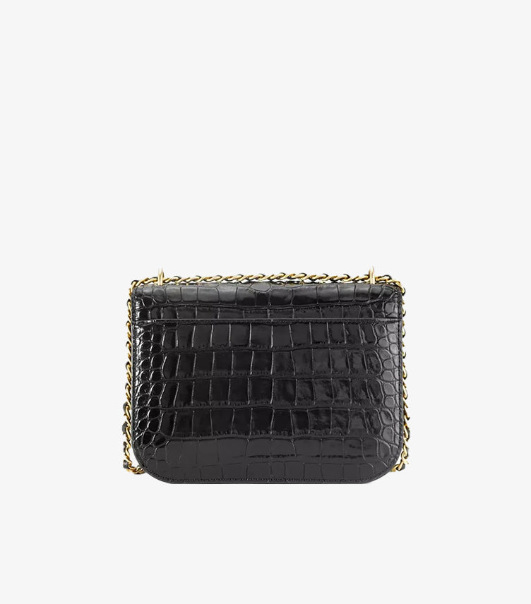 TORY BURCH BRITTEN CONVERTIBLE SHOULDER BAG CROC EFFECT- BLACK