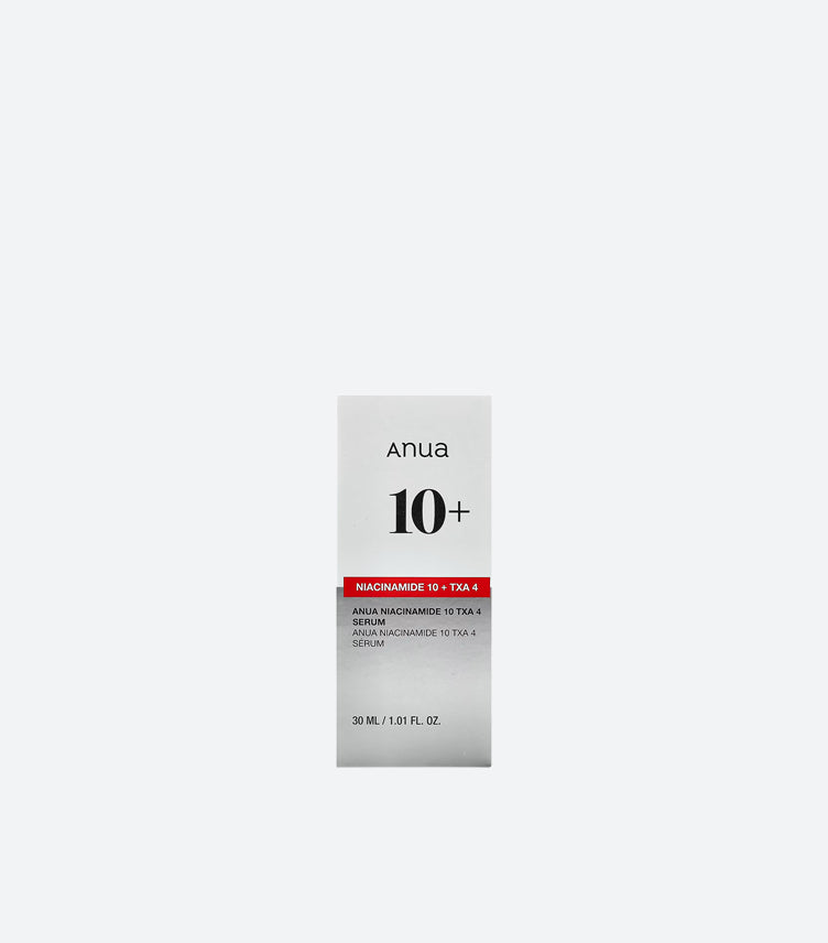 Anua Niacinamide 10% + TXA 4% serum 30ml skincare product box packaging