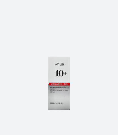 Anua Niacinamide 10% + TXA 4% serum 30ml skincare product box packaging