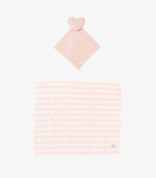 DKNY PINK HEART BABY LOVEY AND BLANKET SET