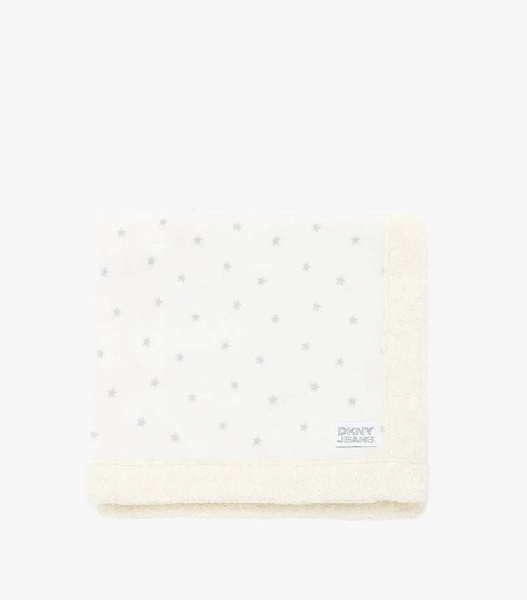 DKNY JEANS WHITE FLEECE BLANKET STAR SECURITY SET