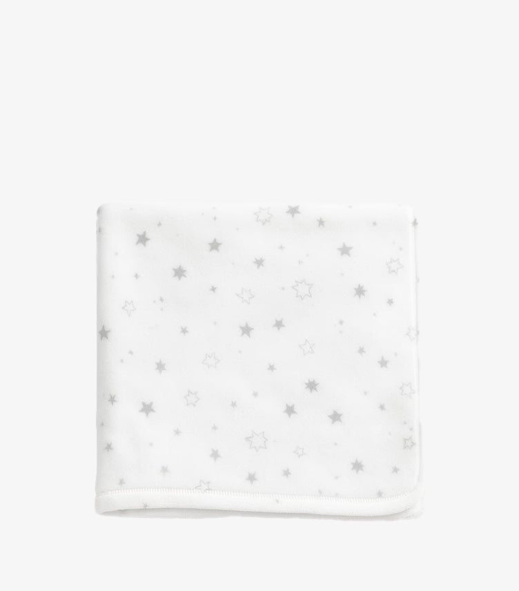 PRIMARK WHITE AND GREY PLUSH BABY BLANKET