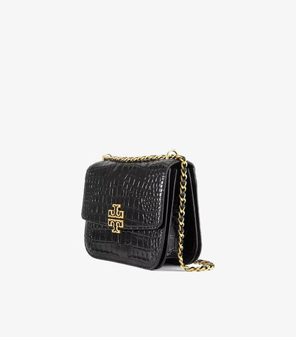 TORY BURCH BRITTEN CONVERTIBLE SHOULDER BAG CROC EFFECT- BLACK