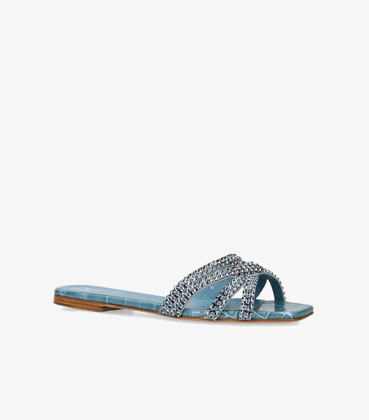 GINA LEATHER EMBELLISHED PORTLAND SLIDES