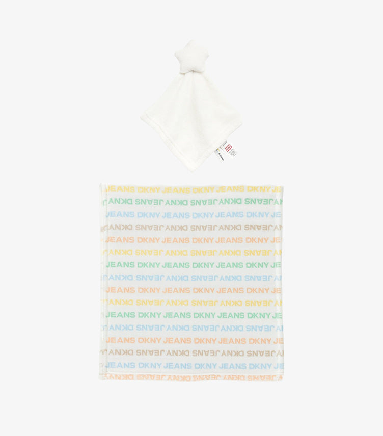 DKNY JEANS WHITE RAINBOW LOGO BABY BLANKET AND STAR LOVEY SET