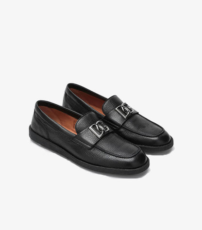 DOLCE & GABBANA BLACK LEATHER LOAFERS WITH DG LOGO