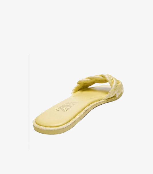 ZARA WOMEN’S YELLOW BRAIDED FLAT SLIDE
