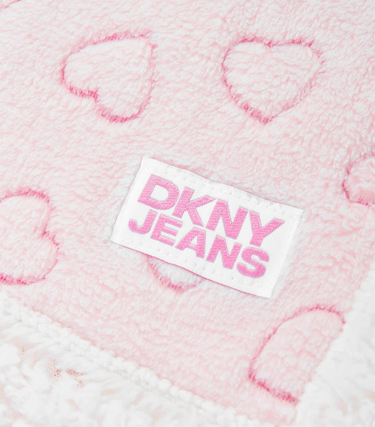 DKNY BABY SHERPA FLEECE HEART BLANKET IN PINK