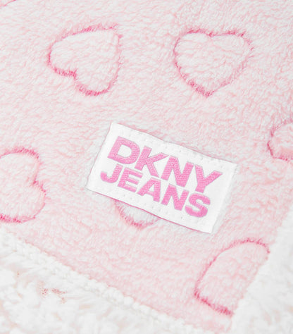 DKNY BABY SHERPA FLEECE HEART BLANKET IN PINK