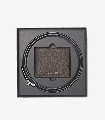 MICHAEL KORS SIGNATURE LOGO BILLFOLD WALLET AND BELT GIFT SET
