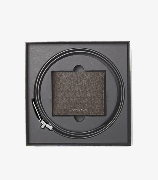 MICHAEL KORS SIGNATURE LOGO BILLFOLD WALLET AND BELT GIFT SET