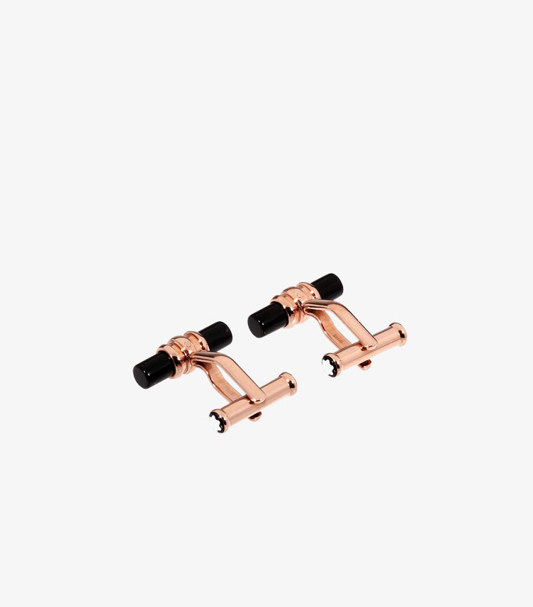 Luxury Montblanc men's cufflinks with black resin barrel
