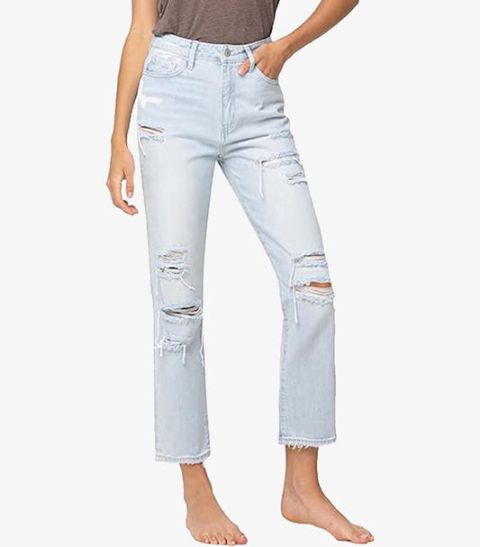 PULL & BEAR WOMEN'S JEANS PAINT IN LIGHT BLUE