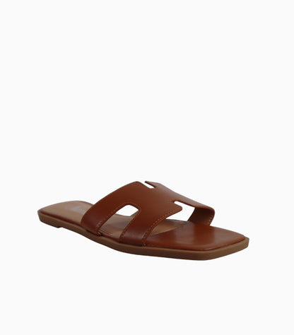 SHEIN BROWN H-CUT FLAT SLIDE SANDALS