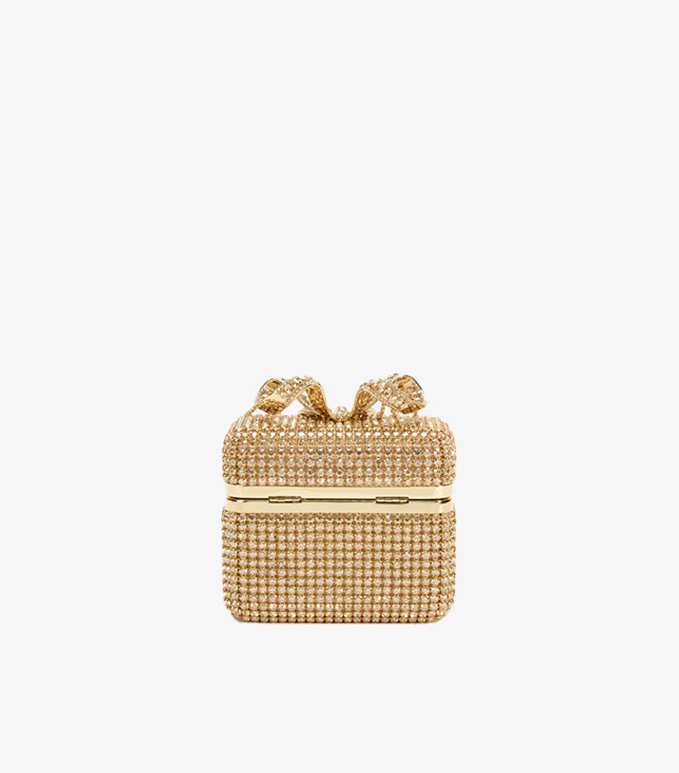 Rear view of Self-Portrait luxury crystal bow clutch