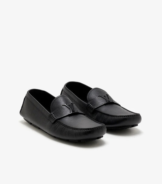 LOUIS VUITTON LV LOGO TEXTURED LEATHER MEN’S LOAFERS – BLACK