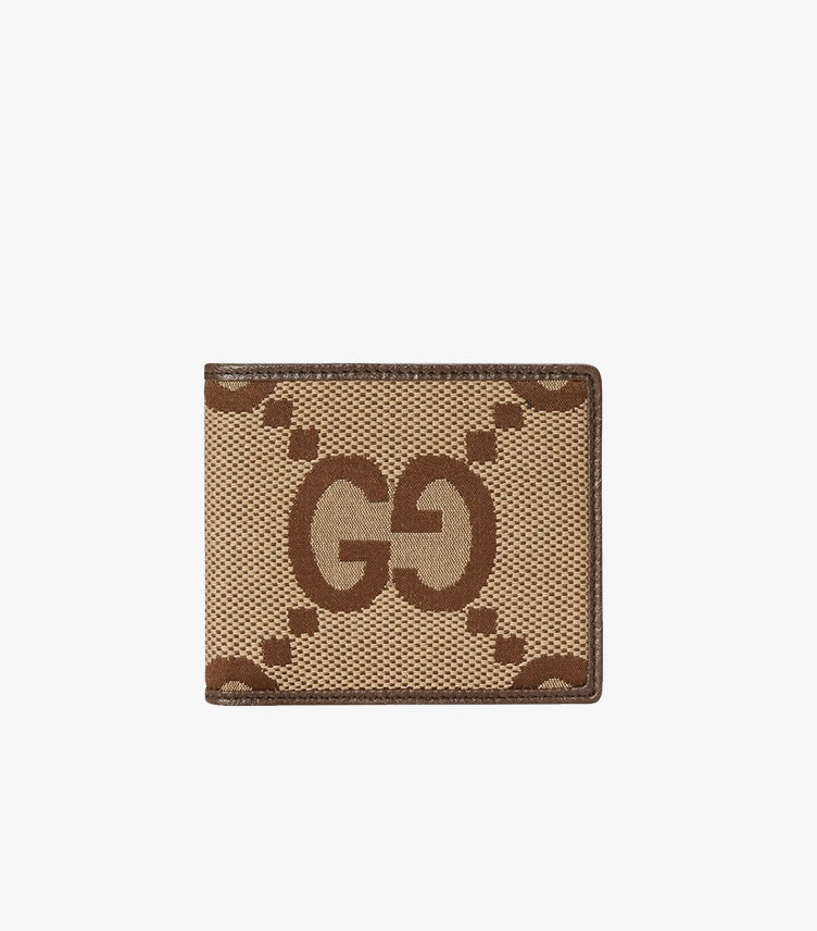 GUCCI MEN’S JUMBO GG CANVAS BI-FOLD WALLET – BEIGE & BROWN