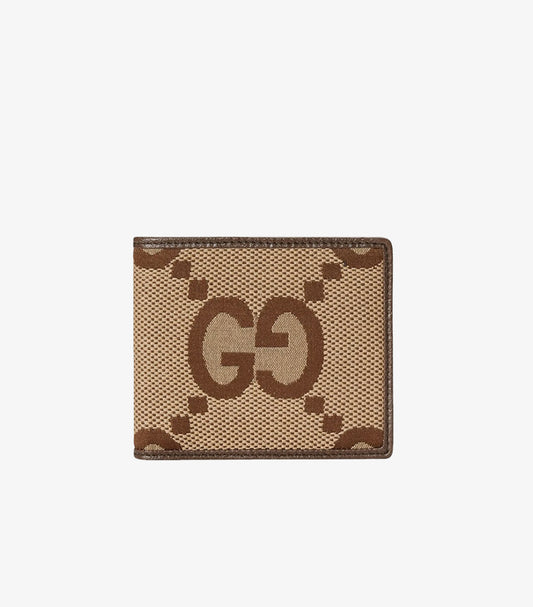 GUCCI MEN’S JUMBO GG CANVAS BI-FOLD WALLET – BEIGE & BROWN