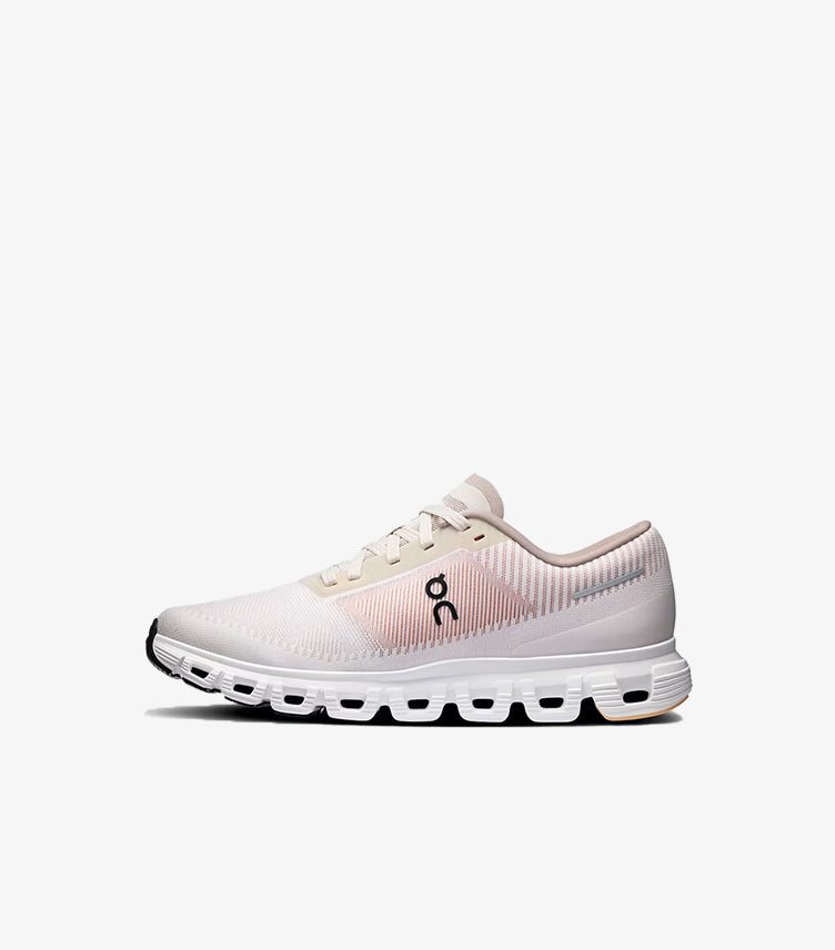 Side view of On Running women's athletic running shoe with lightweight breathable construction.