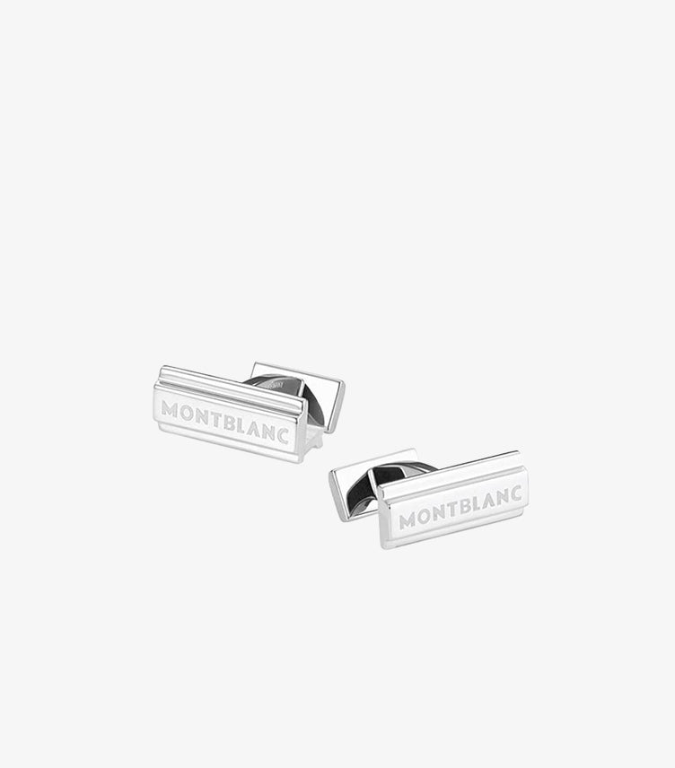 Montblanc stainless steel engraved logo cufflinks front view