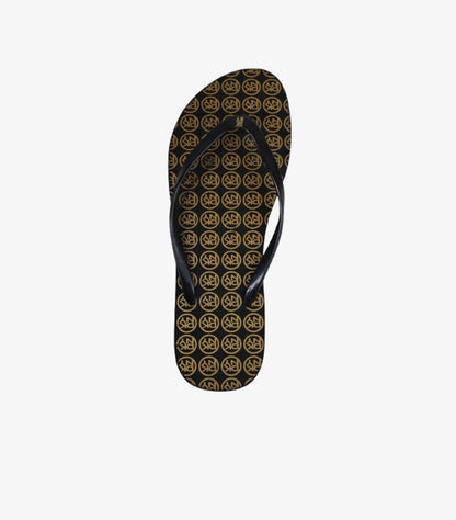 DKNY BLACK & GOLD MONOGRAM FLIP FLOPS