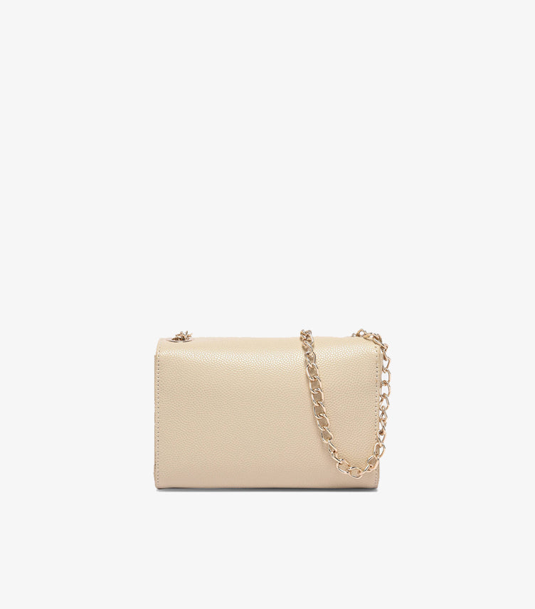 Back view of Valentino by Mario Valentino ivory crossbody bag with pebbled texture and gold chain strap