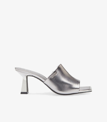 DKNY WOMEN’S METALLIC MULE HEELS – OPEN TOE BLOCK HEEL SANDALS