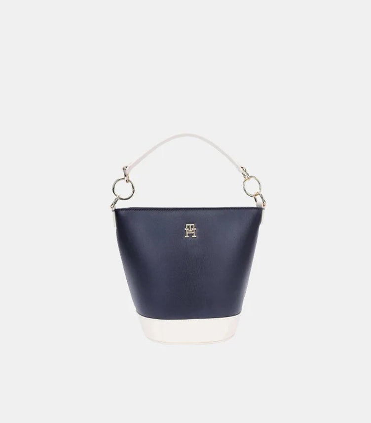 TOMMY HILFIGER WOMEN’S BUCKET SHOULDER BAG – NAVY & WHITE COLOR-BLOCK