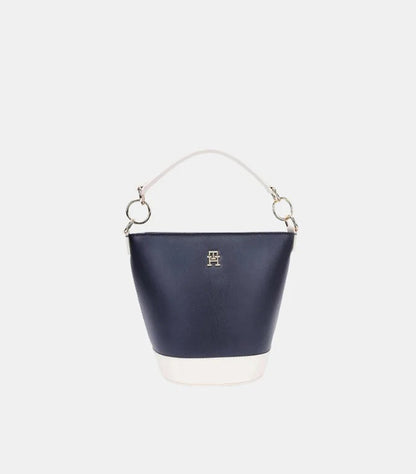 TOMMY HILFIGER WOMEN’S BUCKET SHOULDER BAG – NAVY & WHITE COLOR-BLOCK