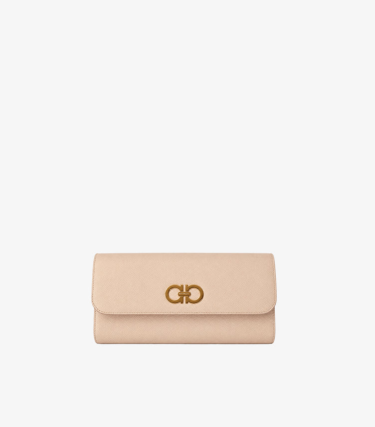 FERRAGAMO GANCINI LEATHER CLUTCH WALLET