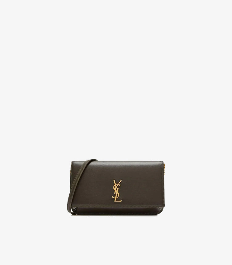 SAINT LAURENT GRAY LOGO SAFFIANO LEATHER CLUTCH
