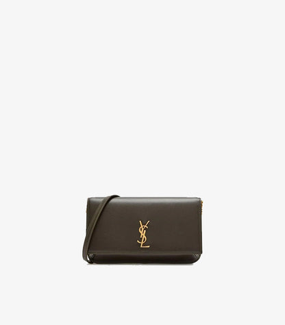 SAINT LAURENT GRAY LOGO SAFFIANO LEATHER CLUTCH
