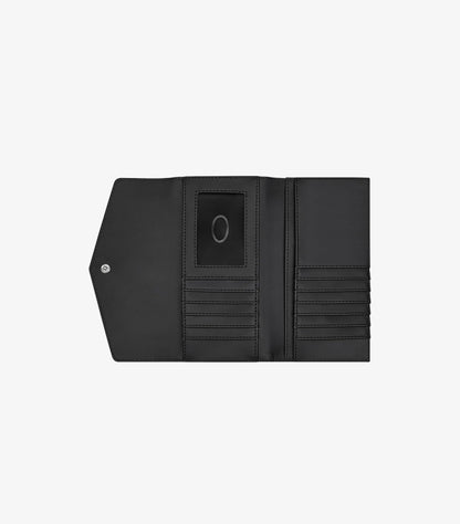 GUESS WOMEN’S BLACK LOGO-EMBOSSED FLAP WALLET