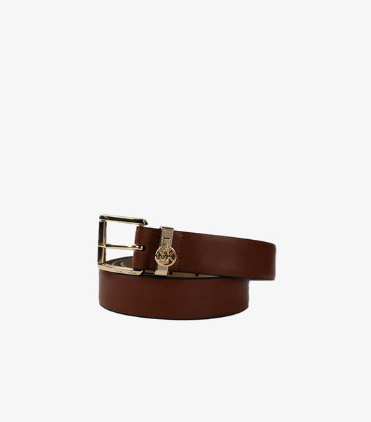 MICHAEL KORS BROWN LEATHER BELT WITH GOLD-TONE BUCKLE