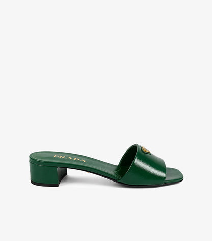PRADA EMERALD PATENT LEATHER MULE HEELS