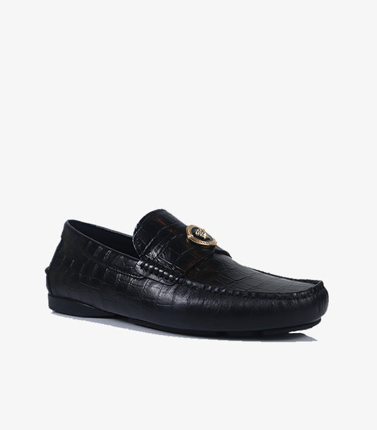 VERSACE MEN'S BLACK CROC-TEXTURE LOAFER