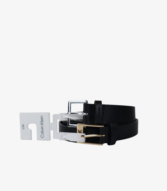 CALVIN KLEIN CLASSIC LEATHER BELT WITH GOLD-TONE BUCKLE – BLACK