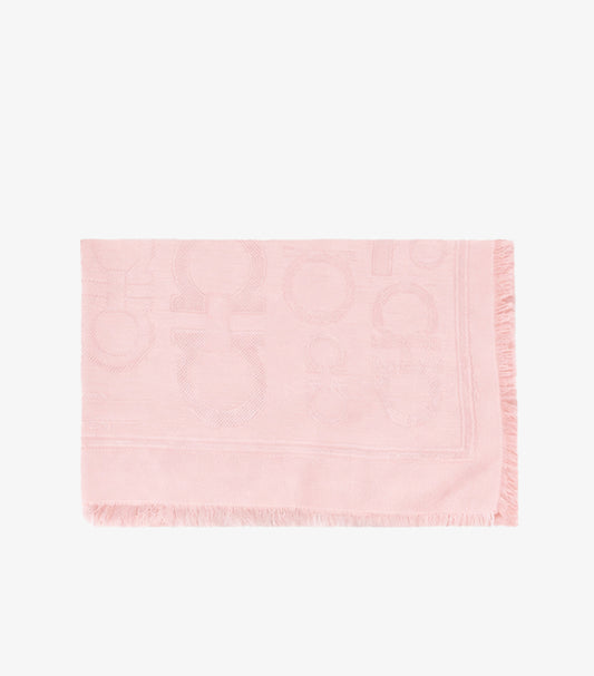 FERRAGAMO GANCINI JACQUARD WOOL-SILK GLITER SCARF - SOFT PINK