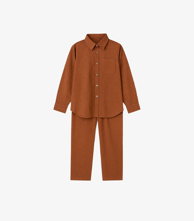 SHEIN WOMEN'S BROWN TWO-PIECE SHIRT AND PANT SET